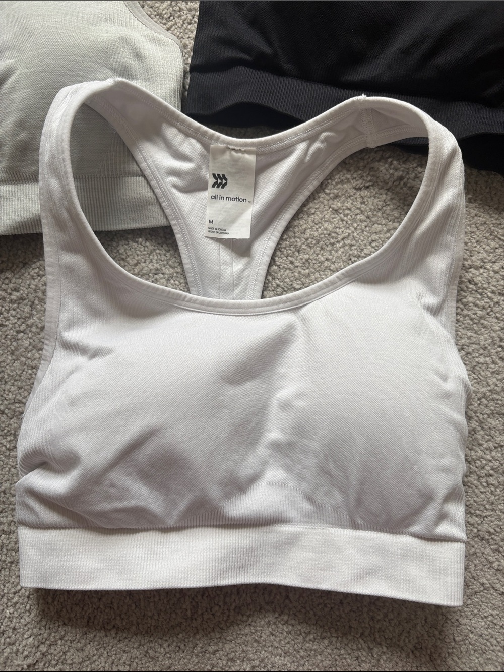 3-Pack Racerback Sports Bras - White, Black, Light Gray - Picture 2 of 5